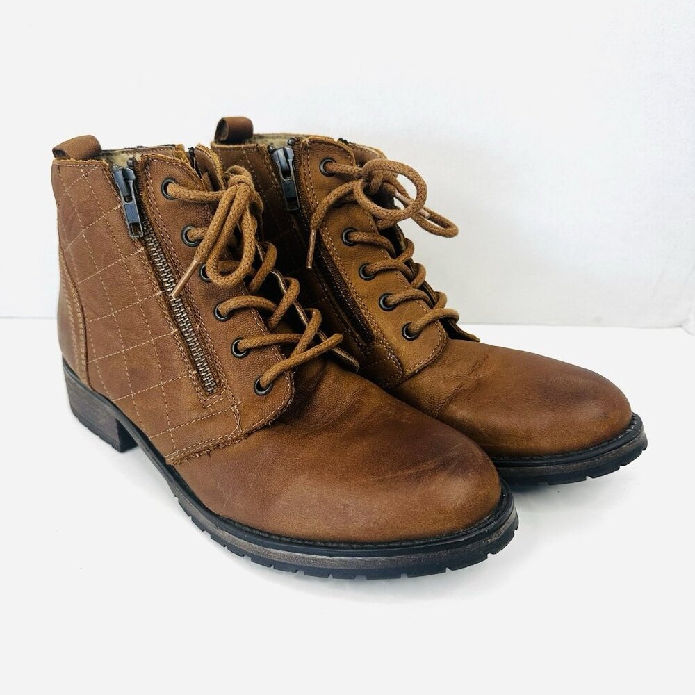 Steve Madden Womens Ankle Boots Lace Up Side Zip Combat Booties Brown Size 9.5